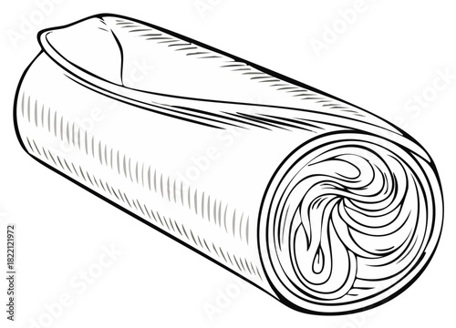 Hand drawn outline illustration of a large rolled food item like a burrito or wrap