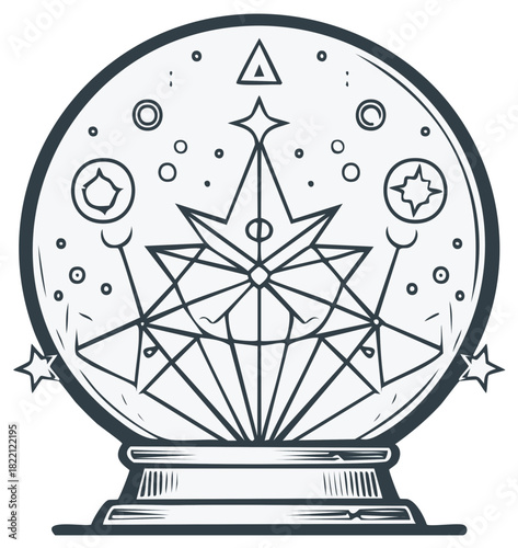 Mystical Snow Globe with Geometric Celestial Design and Stars