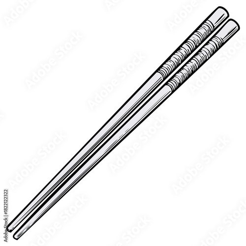 Pair of chopsticks illustration in black and white, dining utensil