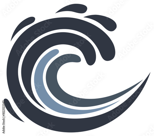 Stylized Dark Blue Wave Breaking with Splashes Emblem