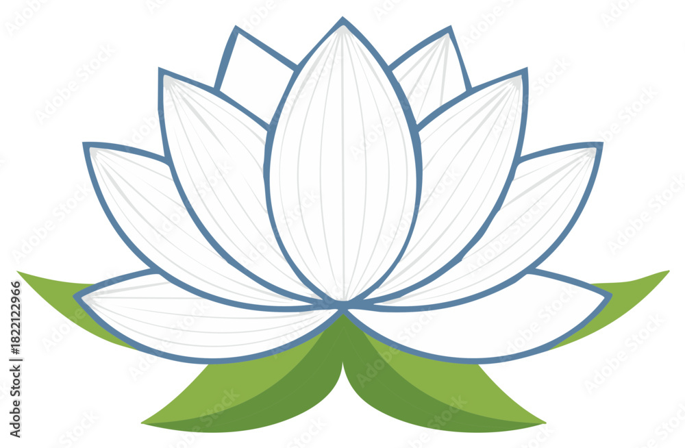 Fototapeta premium Beautiful stylized white lotus flower illustration with green leaves nature and wellness