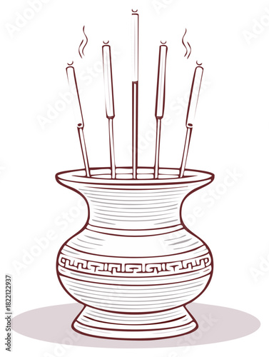 Elegant Incense Holder with Burning Sticks Emitting Smoke