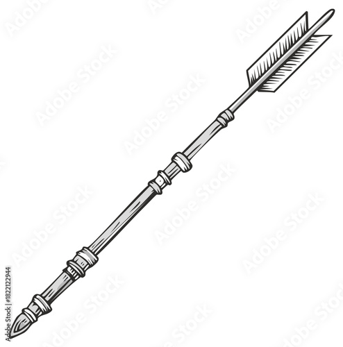 Ornate medieval fantasy arrow illustration with a decorative shaft and fletching vector graphic