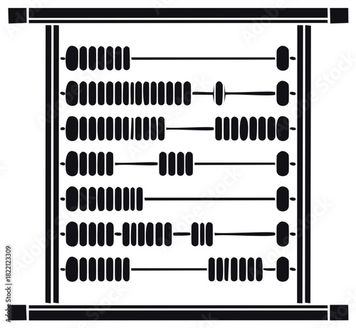 Black and white illustration of a simple abacus for mathematics and counting