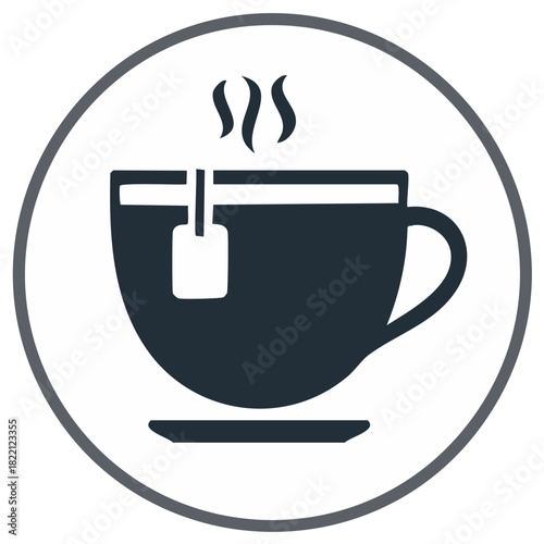 Stylized hot beverage icon featuring a teacup with a tea bag and steam for websites and apps