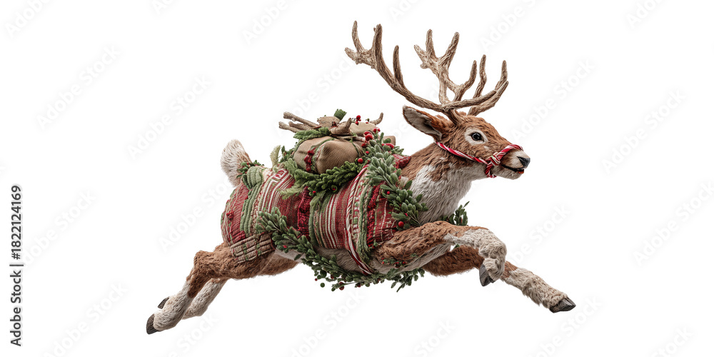 Fototapeta premium Christmas reindeer with festive decorations isolated on a transparent background