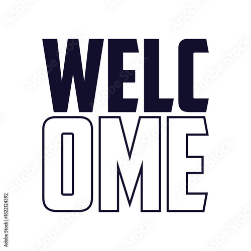 Welcome ink lettering sign wit stars. Handwritten modern brush lettering on white. Text for postcard, invitation, T-shirt print design, banner, poster, web, icon. Isolated vector illustrationwelcome,i