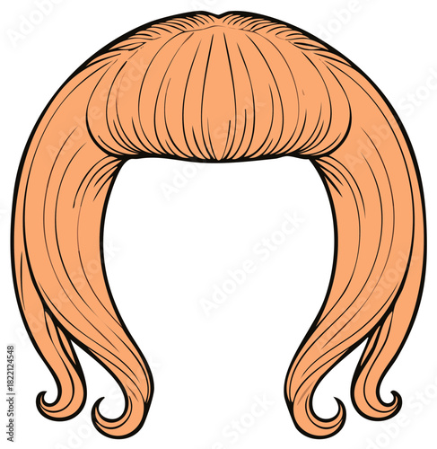 Stylized peach hair with bangs and curled ends, graphic illustration