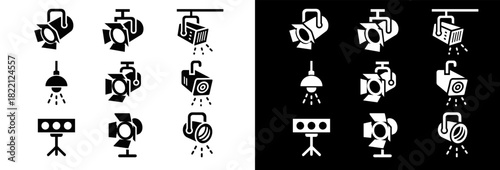 Stage Lighting and Spotlight Equipment Icons Set