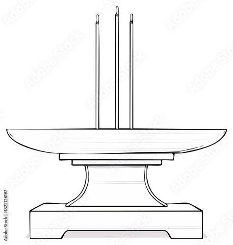Simple line drawing of a traditional Asian incense burner with three sticks for meditation and prayer