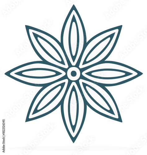 Star anise spice drawing in dark teal outline, isolated