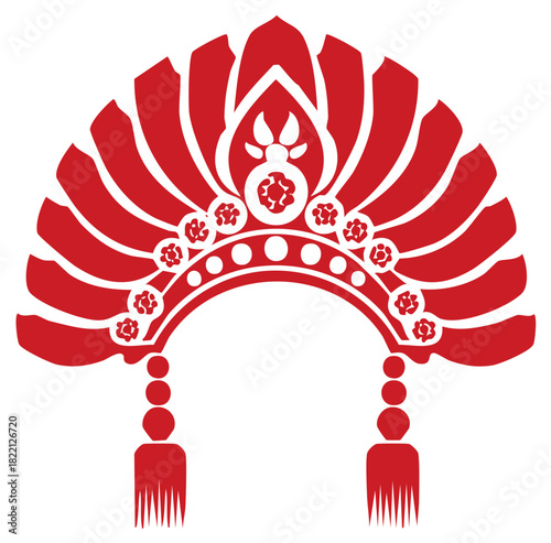 Red Chinese Opera Headdress with Tassels Traditional Asian Headwear Silhouette