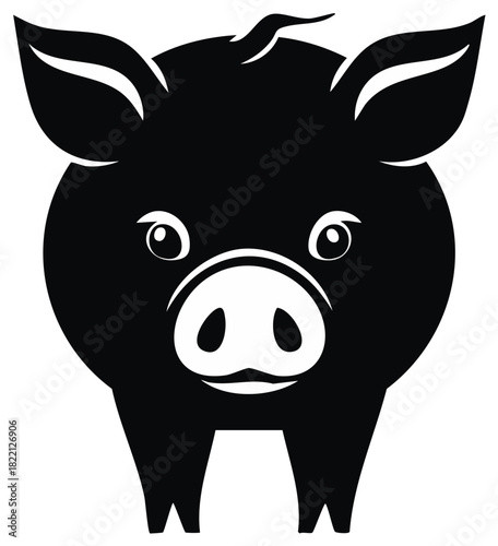 Cute smiling black pig icon simple animal character illustration vector graphic design
