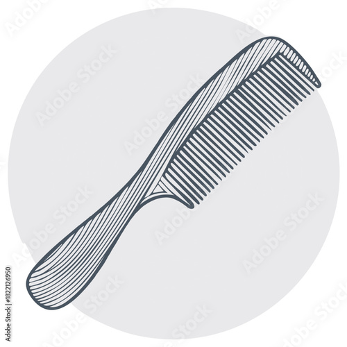 Stylized monochromatic illustration of a grooming comb, ideal for barbershop or beauty themes.