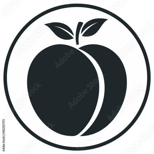Peach fruit glyph in circle, simple design element for logos or branding