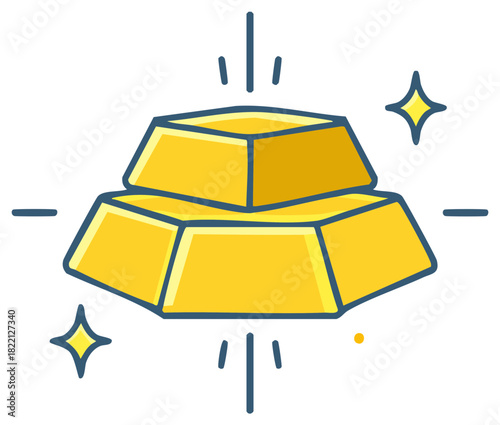 Illustrated golden bars stacked with shining sparkles for financial or wealth concepts