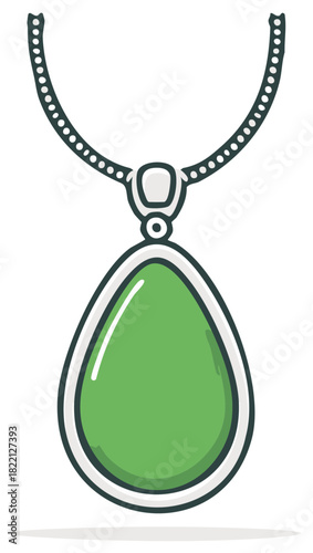 Elegant Green Jade Gemstone Pendant Necklace in Silver Setting