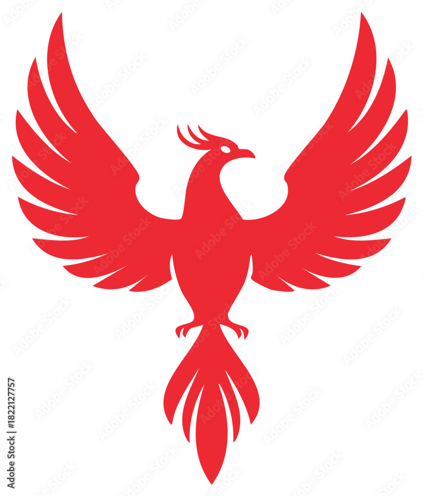 Fototapeta premium Red Phoenix Flying Upwards Symbol of Rebirth and Transformation, Mythical Creature, Illustration