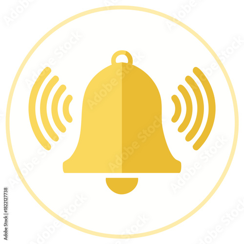 Yellow ringing bell icon inside a circle, graphic design for notification alerts or reminders
