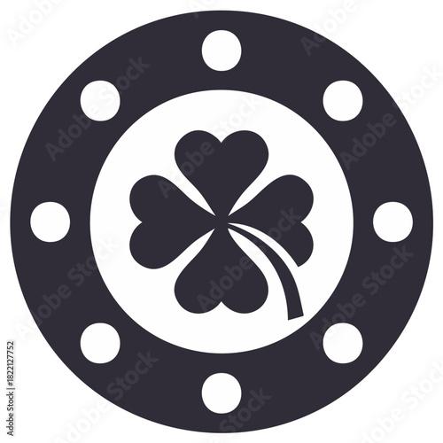 Four Leaf Clover Symbol Inside a Lucky Horseshoe Icon