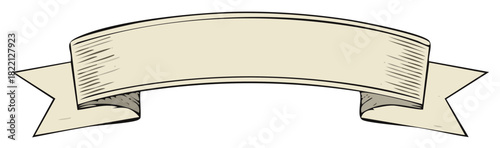 Hand-drawn vintage parchment banner ribbon for decorative design element and empty label template