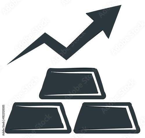 Gold Bullion Bars with Rising Arrow Symbolizing Investment Growth and Increased Wealth