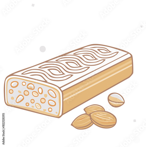 Sweet almond nougat bar a traditional Christmas dessert candy illustration