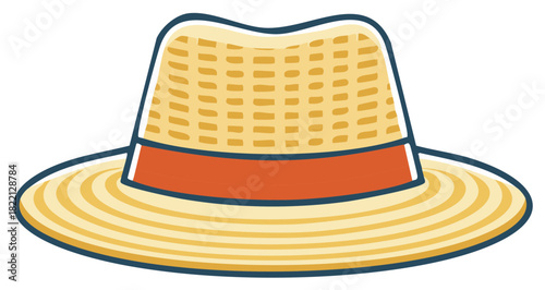 Stylized straw hat illustration with orange band ideal for summer vacation wear