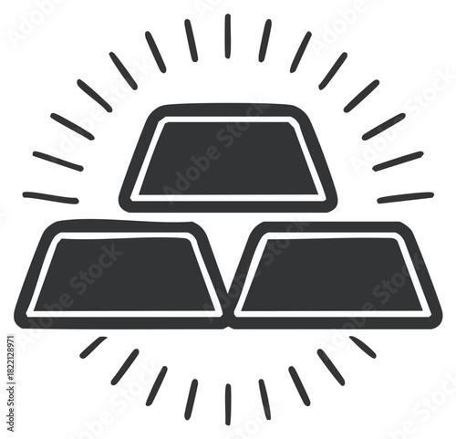 Stylized Gold Bullion Ingots Stacked with Light Rays