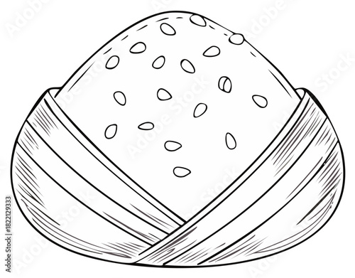 Hand drawn pile of white rice with sesame seeds in a bowl
