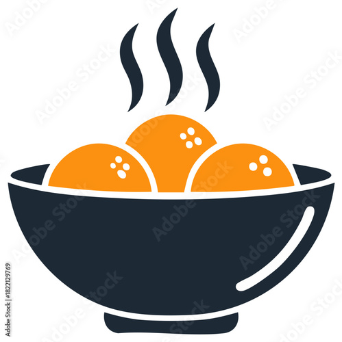 Hot food in a bowl icon, simple vector illustration of steaming meatballs or dumplings