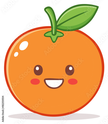 Cute cartoon orange fruit character with a happy smiling face and green leaf illustration
