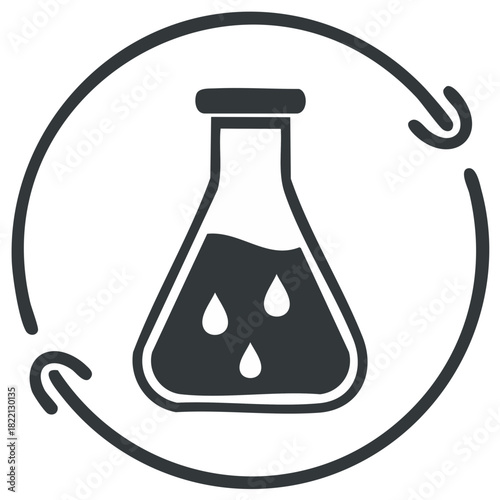 Laboratory Flask with Liquid Inside Recycle Arrows Symbolizing Science Process and Circular Experimentation