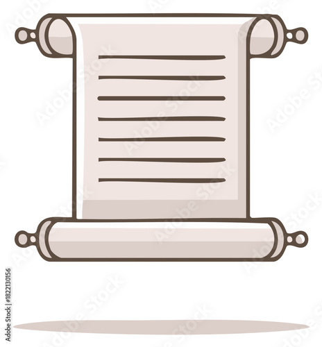 Ancient parchment scroll with blank lines and decorative handles simple retro illustration