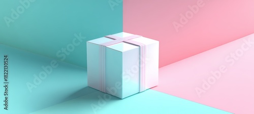 white gift box where turquoise and pink surfaces meet