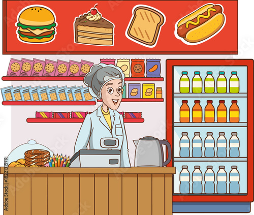 Vector illustration of school canteen attendant.