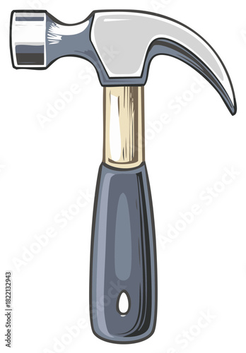 Classic Claw Hammer Tool with a Grey Handle and Wood Grain Neck