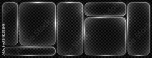 Frame effect glass background with liquid box text and rectangle digital button. Light design elegant with frame texture and effect glass elements for electric square. Futuristic rectangular aesthetic