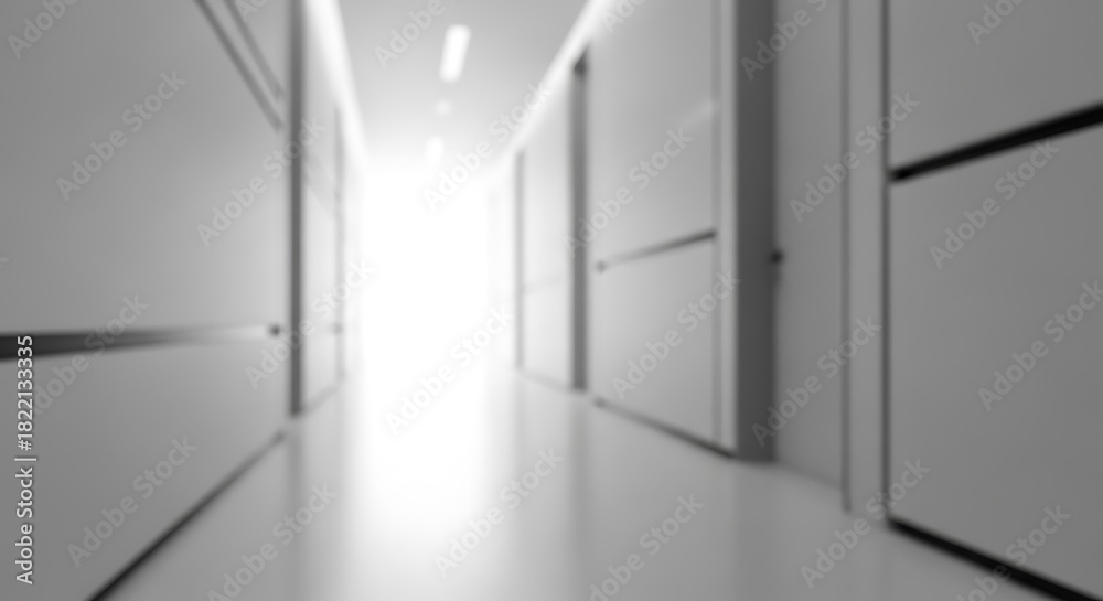 Fototapeta premium Modern Blurred Hallway with Bright Light at End, Abstract Background