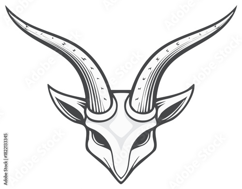 Stylized symmetrical goat head with long horns a modern vector graphic for a logo or mascot