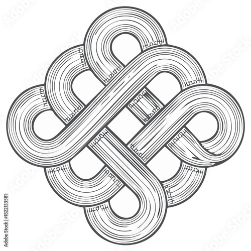 Intricate Celtic style knot symbol design monochrome illustration of continuous interwoven pattern