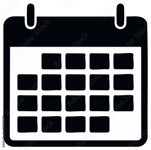 Minimalist black and white calendar icon representing dates, scheduling, and important events