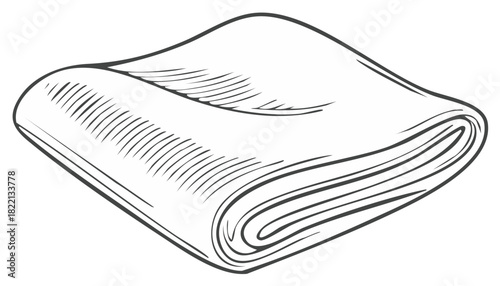 Folded textile or fabric with simple linework shading creating a hand drawn sketch style
