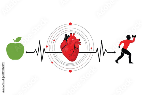 Healthy lifestyle balance with diet exercise and heart