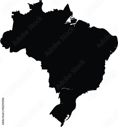 Black silhouette of Brazil map flat vector illustration isolated on white background for infographic and design element