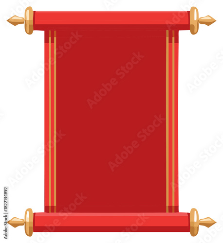 Traditional red scroll with golden ends blank paper document parchment for announcement or message