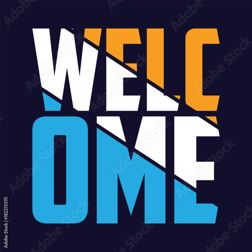 Welcome ink lettering sign wit stars. Handwritten modern brush lettering on white. Text for postcard, invitation, T-shirt print design, banner, poster, web, icon. Isolated vector illustrationwelcome,i