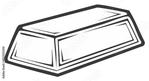 Simple black and white line art illustration of a gold bar ingot representing wealth, finance, and investment