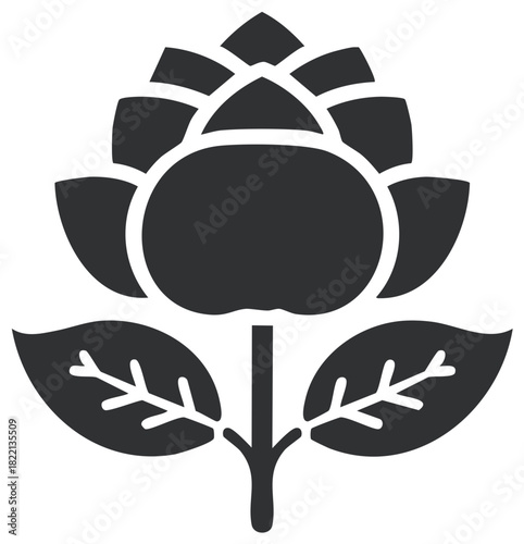 Stylized Hop Flower with Leaves Icon Simple Botanical Illustration