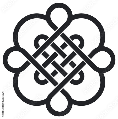 Black and White Endless Knot Illustration Ornamental Symbol Design Artwork Decoration